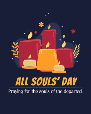 Illustration of lit candles with floral elements and text 'All Souls' Day'