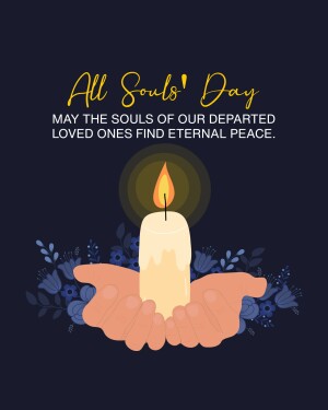 All Souls' Day graphic with hands holding a candle and floral decorations.