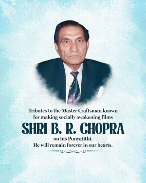 Portrait of B.R. Chopra with tribute text
