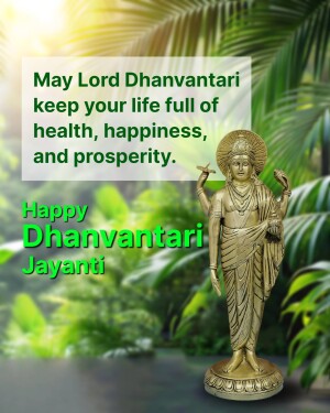 Image of Lord Dhanvantari with a festive greeting for Dhanvantari Jayanti.