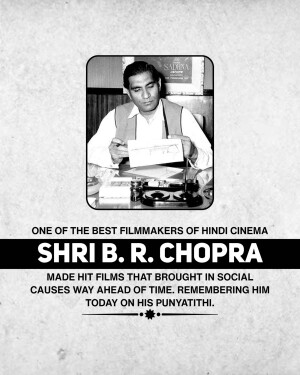 Black and white portrait of B. R. Chopra, a renowned Indian filmmaker.