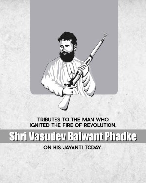 Portrait of Shri Vasudev Balwant Phadke with a rifle, commemorating his birth anniversary.
