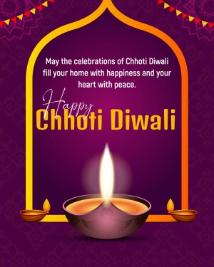 Chhoti Diwali greeting with a lit diya and festive decorations