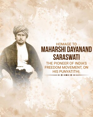 Portrait of Maharshi Dayanand Saraswati with text honoring him