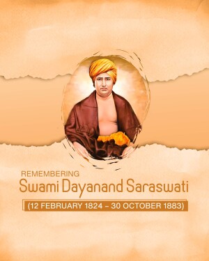 Portrait of Swami Dayanand Saraswati with dates of birth and death