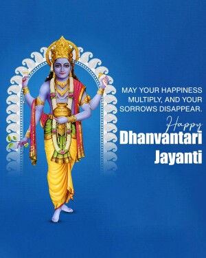 Image of Lord Dhanvantari with a festive greeting for Dhanvantari Jayanti