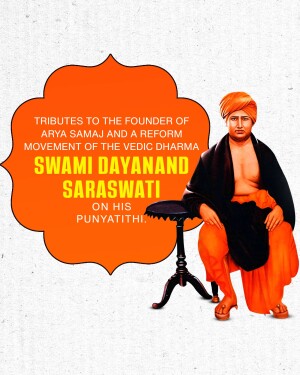 Portrait of Swami Dayanand Saraswati with orange background