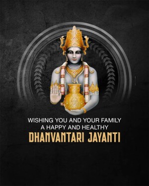 Image of Lord Dhanvantari with festive greetings for Dhanvantari Jayanti