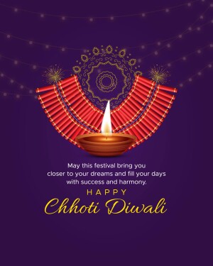 Illustration of a lit diya lamp with a decorative backdrop for Chhoti Diwali
