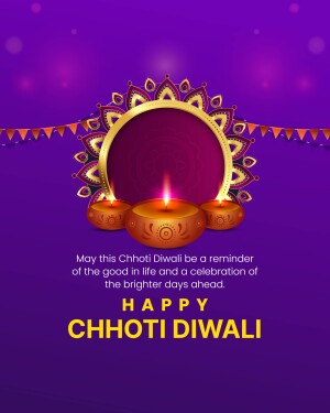 Chhoti Diwali greeting with diya lamps and festive decorations