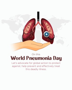 Illustration of lungs held in a hand with a stethoscope, promoting World Pneumonia Day.