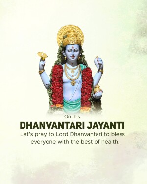 Image of Lord Dhanvantari with text 'Dhanvantari Jayanti'