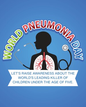 Illustration for World Pneumonia Day featuring a silhouette of a child with a stethoscope and lungs.