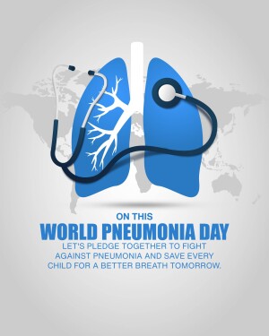 Illustration of lungs with a stethoscope and a world map background for World Pneumonia Day.