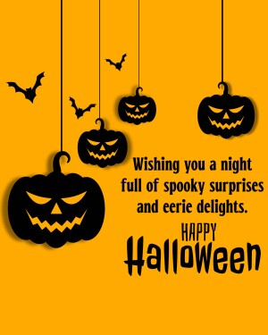 Halloween greeting with pumpkins and bats