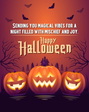 Halloween greeting with pumpkins and bats