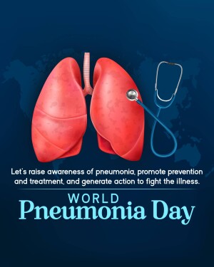 Illustration of lungs with a stethoscope and text promoting World Pneumonia Day