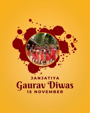 Janjatiya Gaurav Diwas poster with tribal people in a circle