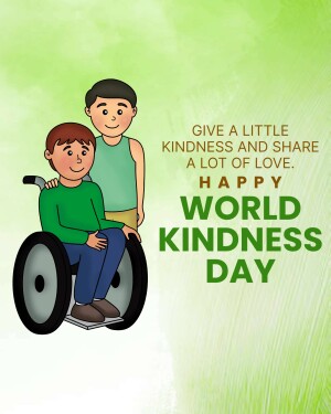 Illustration of two boys, one in a wheelchair, with text promoting World Kindness Day.
