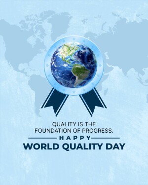 Image depicting the Earth with a ribbon and text celebrating World Quality Day.