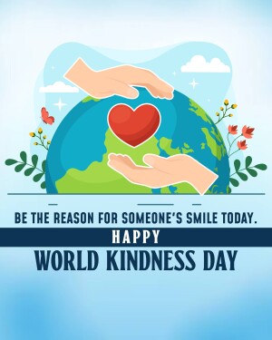 Illustration of hands cradling the Earth with a heart, celebrating World Kindness Day.
