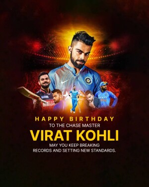 Virat Kohli birthday poster with multiple images and celebratory text.