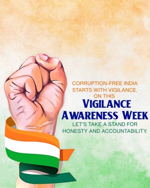 A clenched fist holding an Indian flag ribbon with text promoting vigilance and honesty.