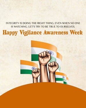 Image promoting Vigilance Awareness Week with raised fists and the Indian flag.
