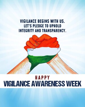 Hands holding each other with the Indian flag colors, promoting vigilance and integrity.