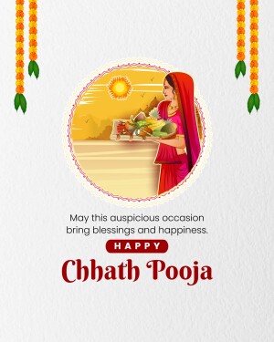 Illustration of a woman performing Chhath Puja with offerings to the sun god.