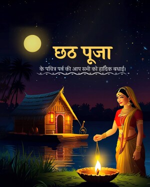 Chhath Puja illustration with a woman offering arghya to the sun