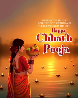 Illustration of a woman offering prayers during Chhath Puja