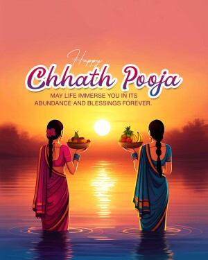 Illustration of women offering prayers during Chhath Puja at sunrise