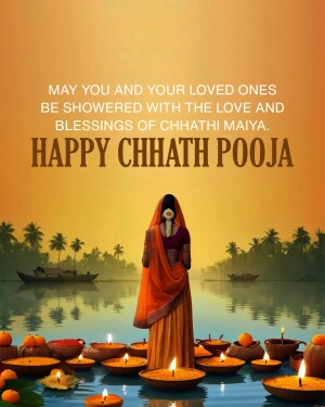 Chhath Puja celebration with a woman offering prayers to the sun god.