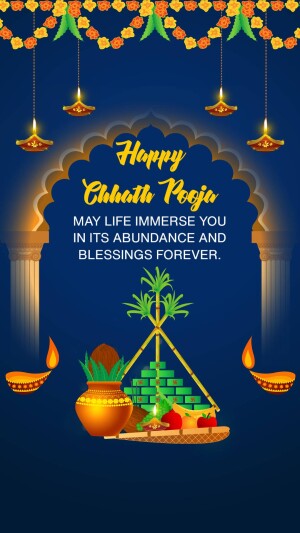 Chhath Puja festive greeting with traditional elements