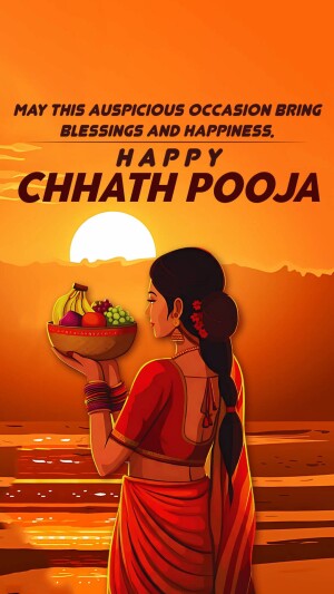 Chhath Puja illustration with a woman offering prayers to the sun