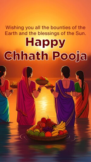 Chhath Puja celebration with women offering prayers to the sun god