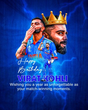 Virat Kohli birthday poster with multiple images and celebratory text.