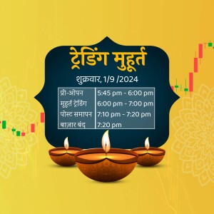 Diwali Trading Muhurat timings with lit diyas and festive background