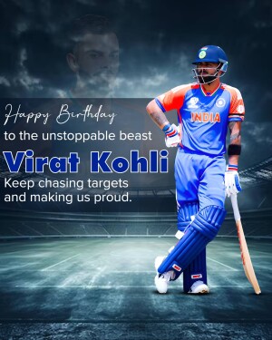Virat Kohli in Indian cricket jersey with a birthday message