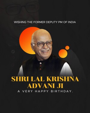 Portrait of Lal Krishna Advani with birthday wishes