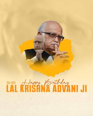 Portrait of Lal Krishna Advani with a birthday greeting