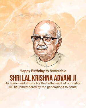 Portrait of Lal Krishna Advani with birthday greetings
