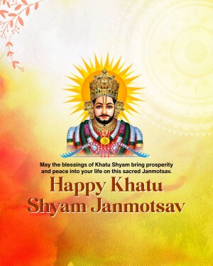 Image of Lord Khatu Shyam with a sunburst halo and festive text.