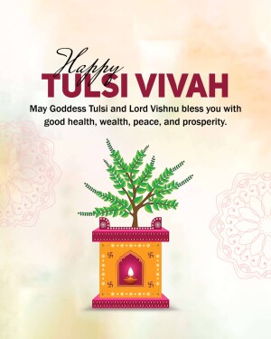 Image depicting a Tulsi plant in a decorated pot with the text 'Happy Tulsi Vivah'