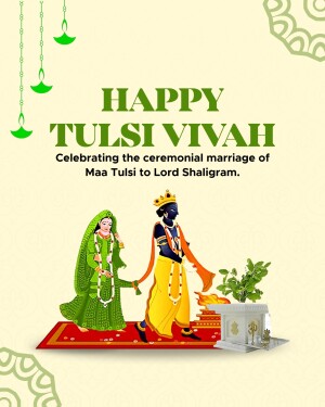 Illustration of Tulsi and Lord Shaligram celebrating their marriage