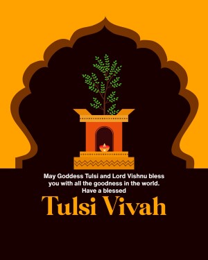 Illustration of Tulsi plant and Lord Vishnu for Tulsi Vivah