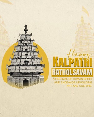 Image depicting a temple and text 'Happy Kalpathi Ratholsavam'