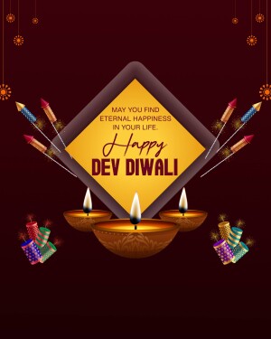Dev Diwali greeting with lit lamps and fireworks