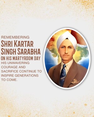 Portrait of Shri Kartar Singh Sarabha on his Martyrdom Day